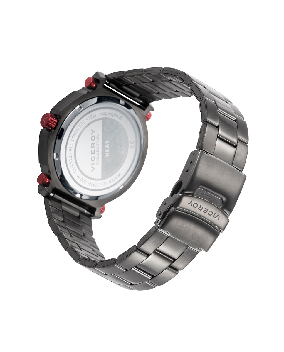Relógio Analógico Heat de Aço com Mostrador Cinzento e Bracelete Ip Cinzenta Preto-2