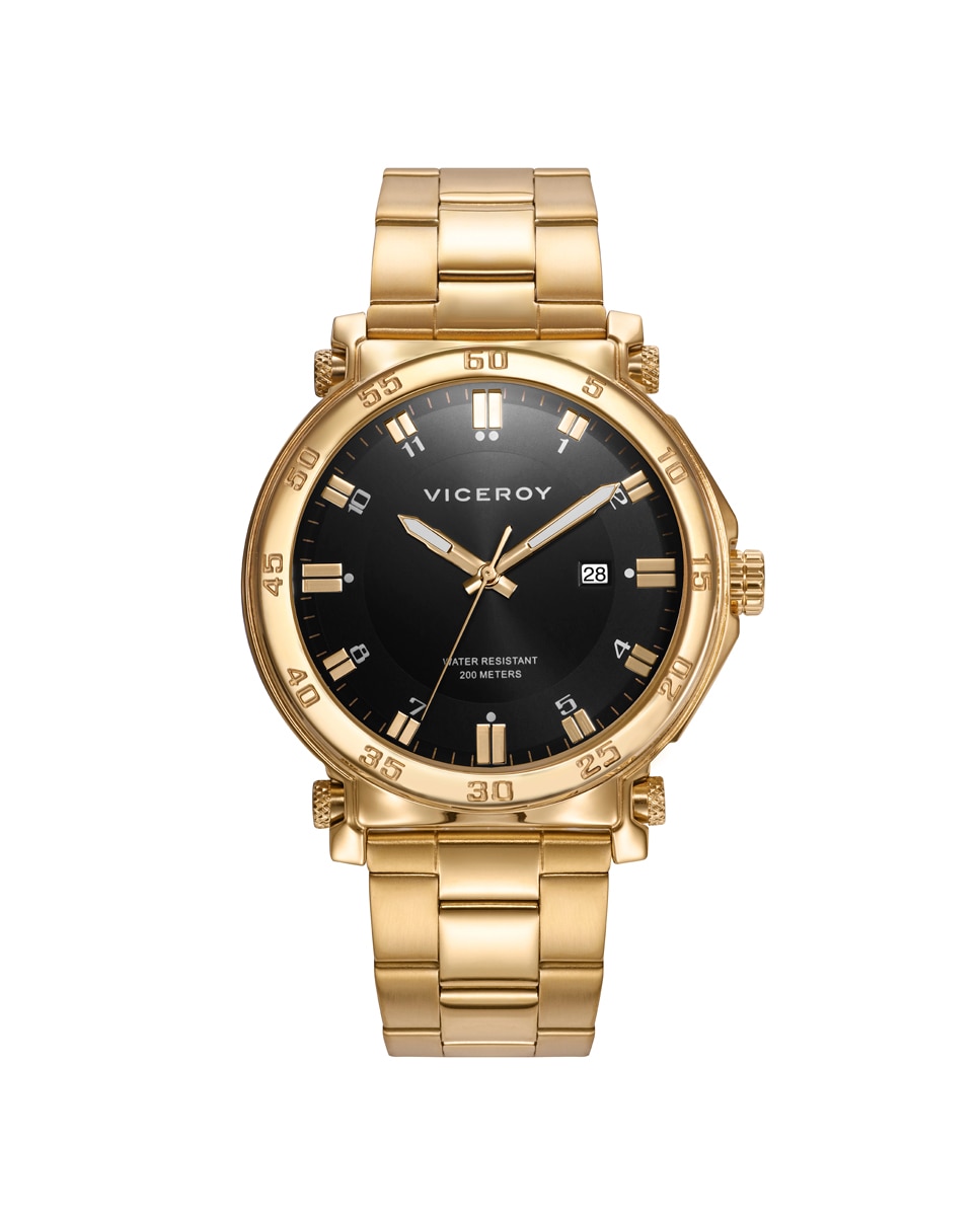 Relógio Analógico Heat de Aço com Mostrador Preto e Bracelete Ip Dourado Dourado-1