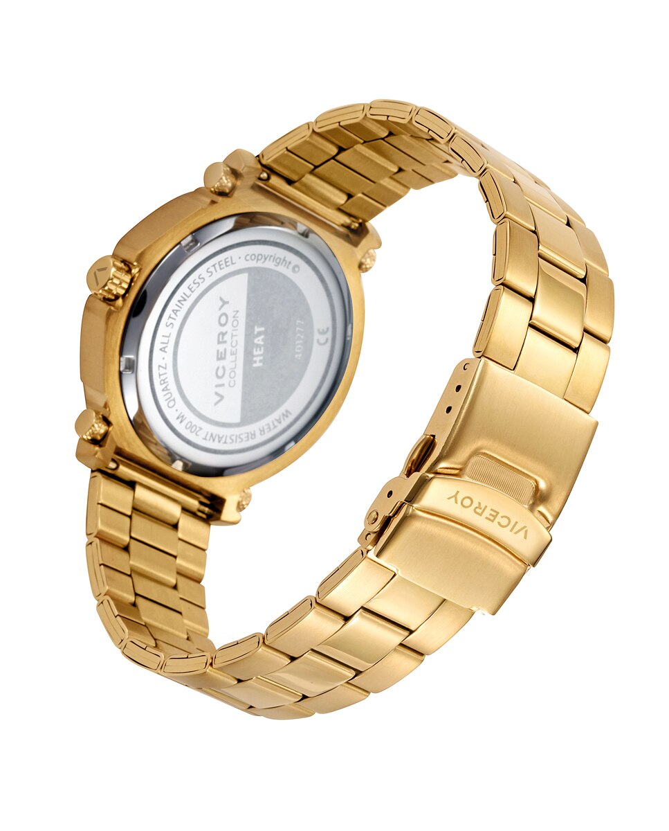 Relógio Analógico Heat de Aço com Mostrador Preto e Bracelete Ip Dourado Dourado-2