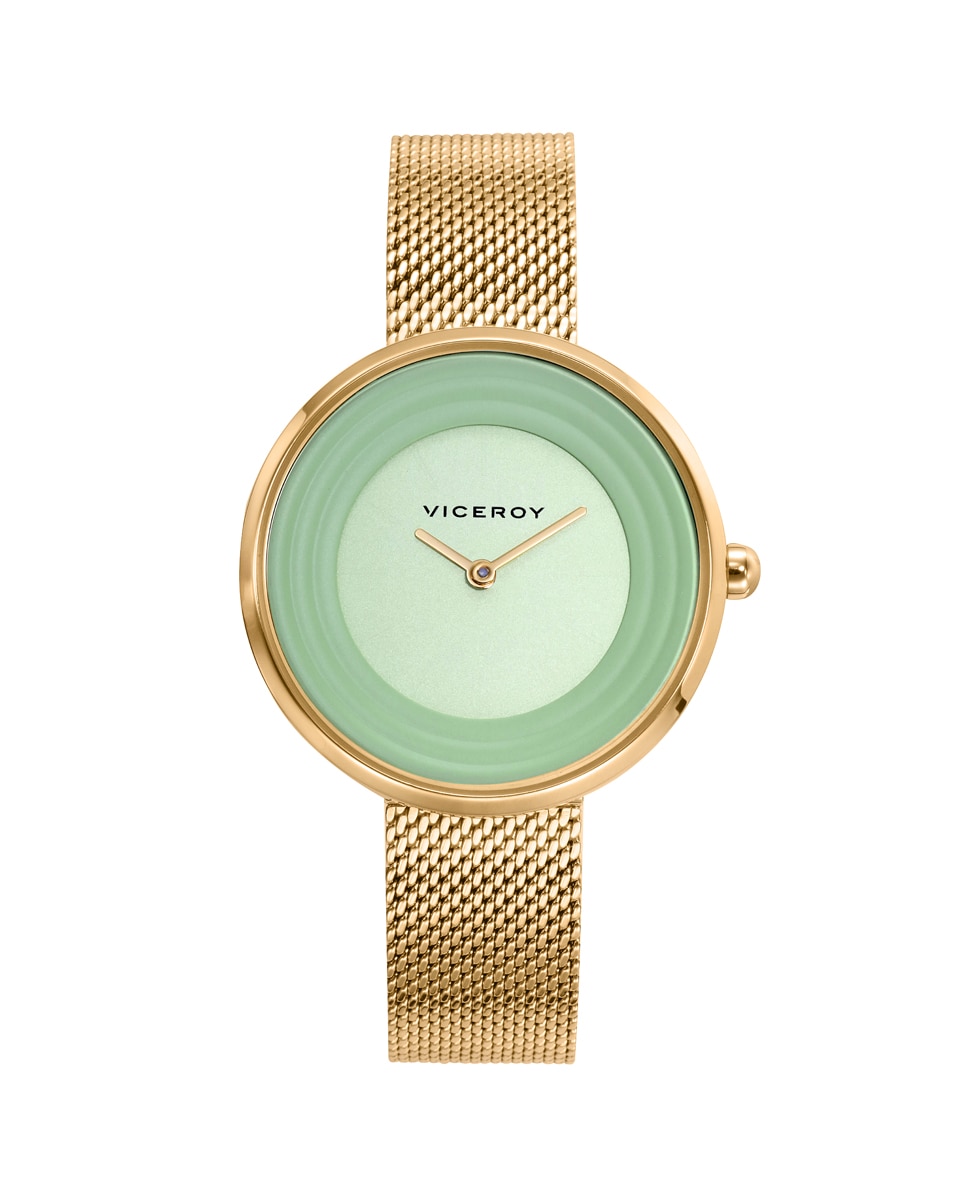 Relógio Analógico Kiss de Aço com Mostrador Verde e Malha Ip Dourado Dourado-1