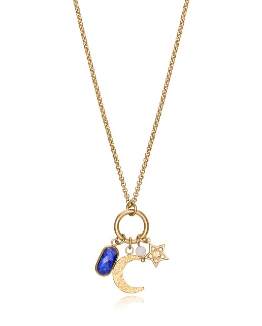 Imagem 0 de Colar Chic de Aço em Ip Dourado com Lapis Lazuli e Labradorita