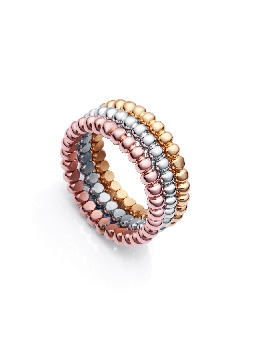 Anel Chic Empilhável de Aço em Três Tons Multicolor-1