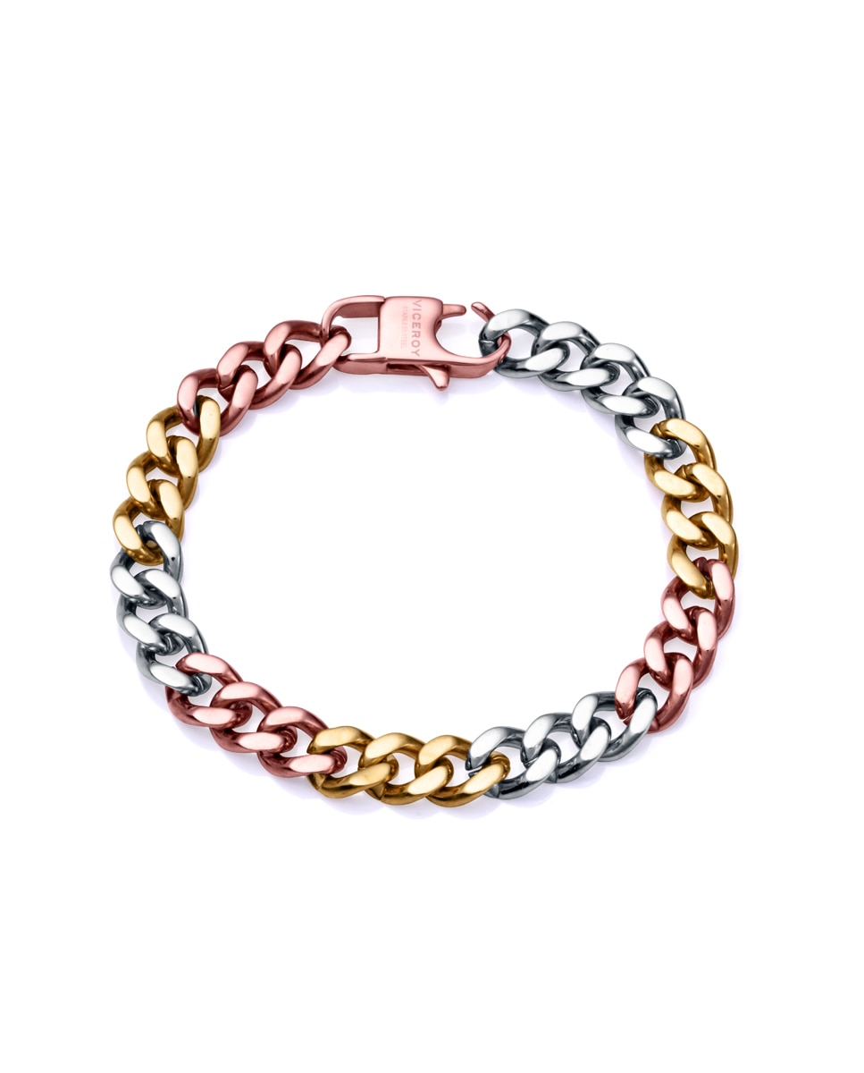 Pulseira de Aço com Elos em Três Tons Multicolor-1