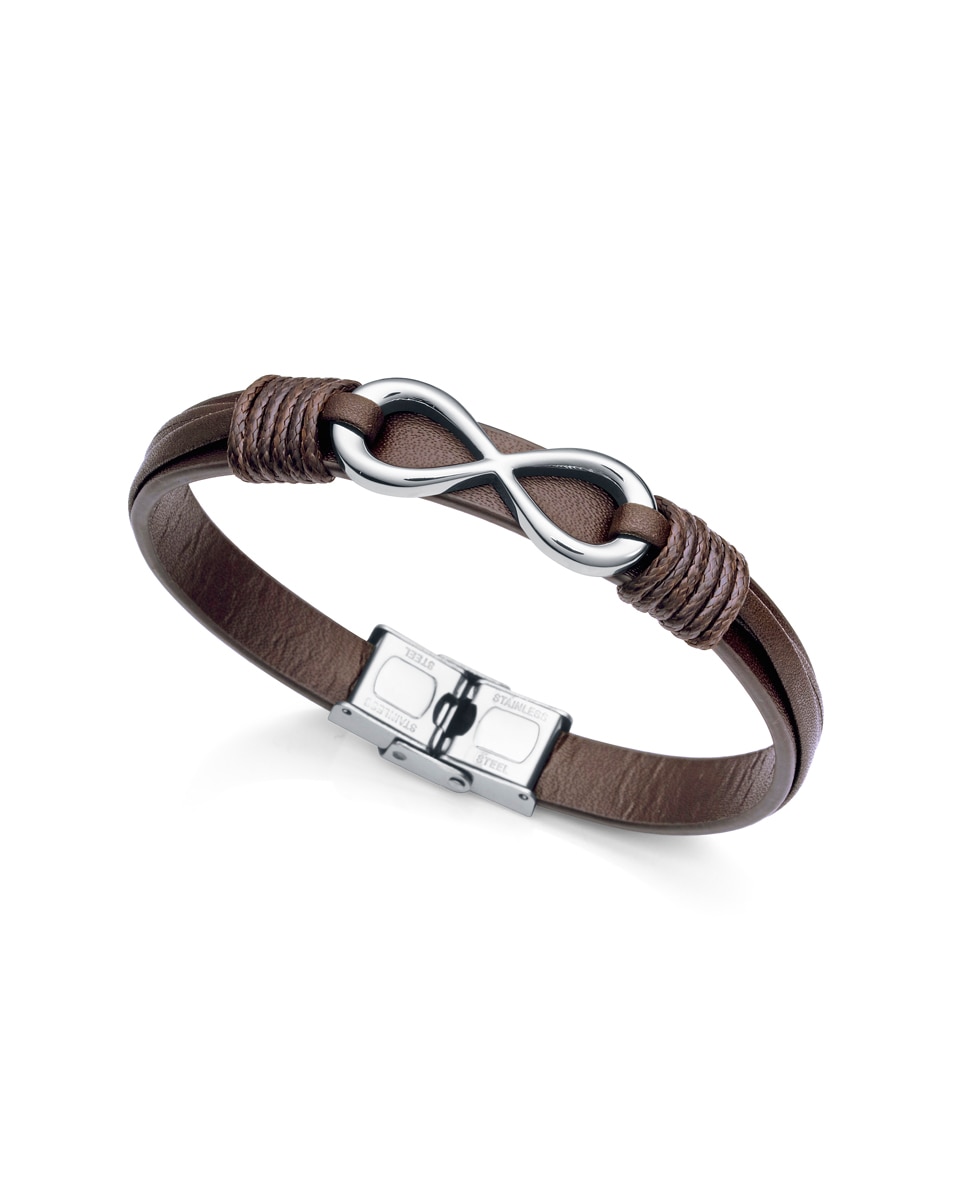 Pulseira Magnum de Aço e Couro Castanho Castanho-1