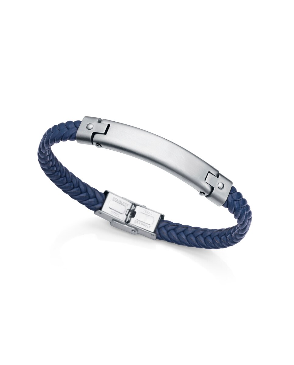 Pulseira Magnum de Aço e Couro Azul Entrançado Azul-2