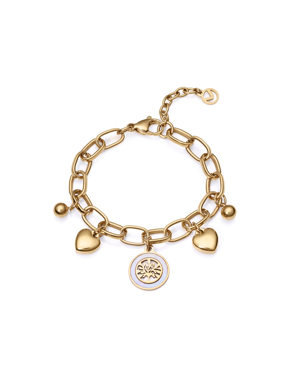 Pulseira Chic de Aço com Ip Dourado e Resina Branca Dourado-1