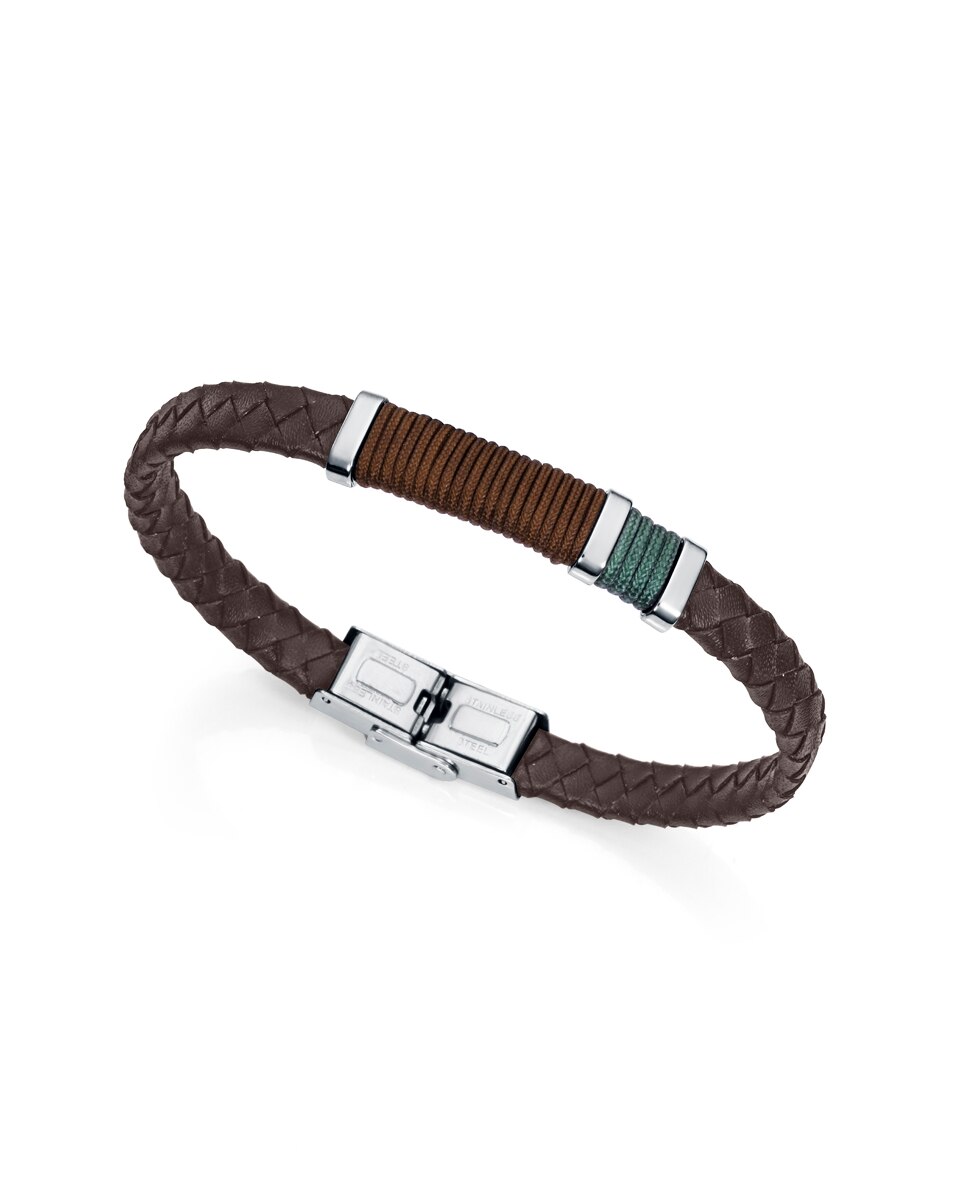 Pulseira Heat de Aço com Couro Castanho e Verde Castanho-2