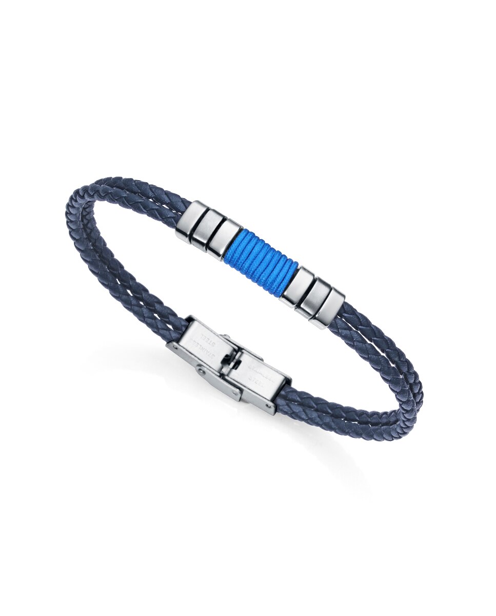 Pulseira Air de Aço com Cordão Azul e Couros Entrançados Azul-2