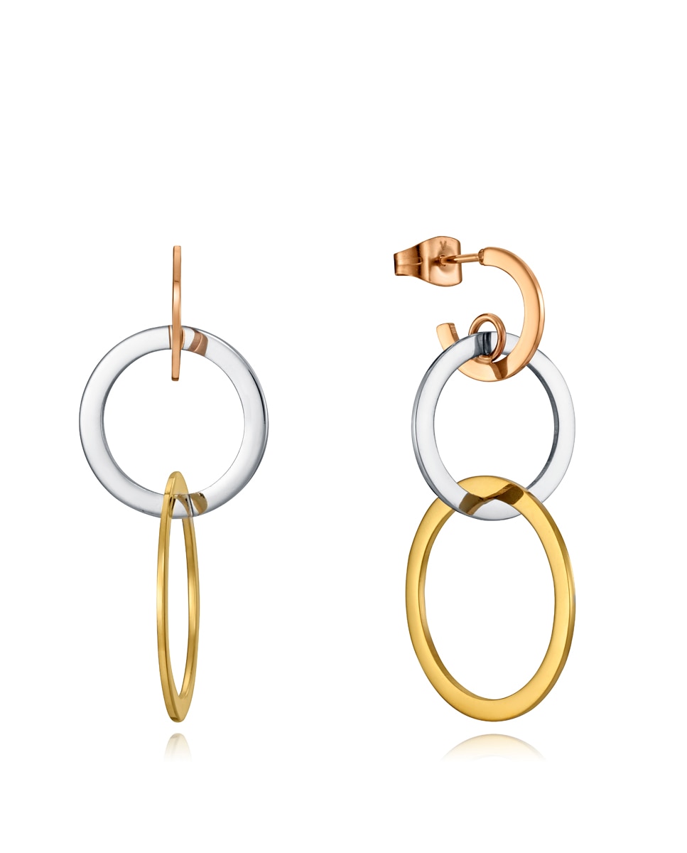 Brincos Air de Aço com Três Argolas e Ip Dourado Dourado-1