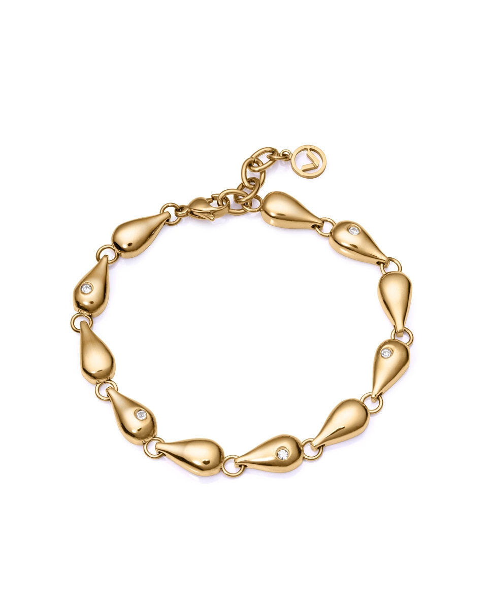 Pulseira de Elos Chic de Aço em Ip Dourado com Motivos com Zirconitas Dourado-1
