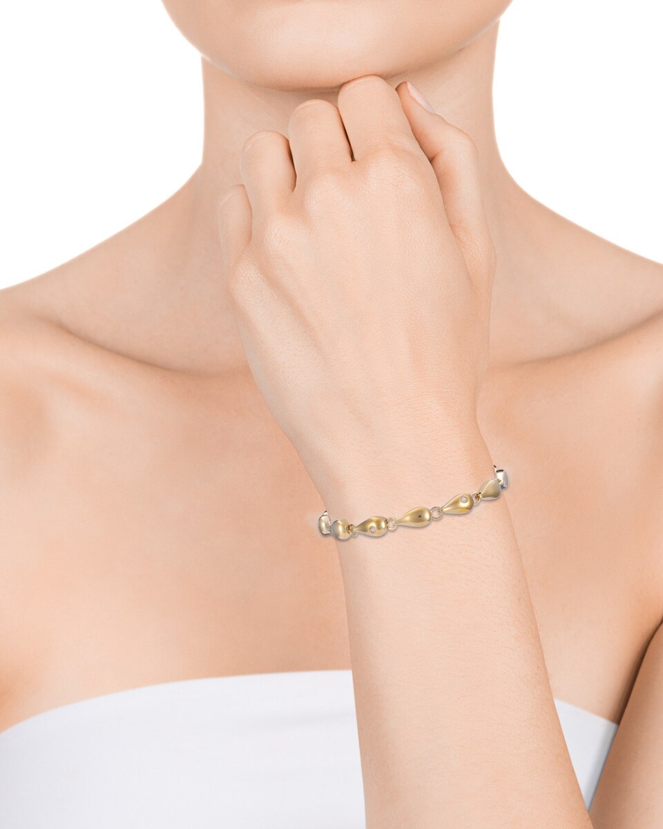 Pulseira de Elos Chic de Aço em Ip Dourado com Motivos com Zirconitas Dourado-2