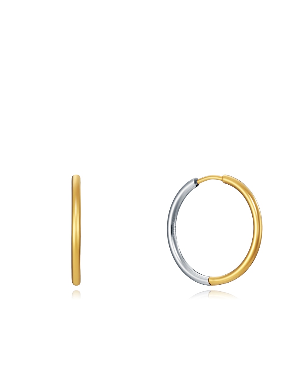 Brincos Air de Aço Bicolor em Cor Aço e Ip Dourado em Forma de Argola Dourado-1