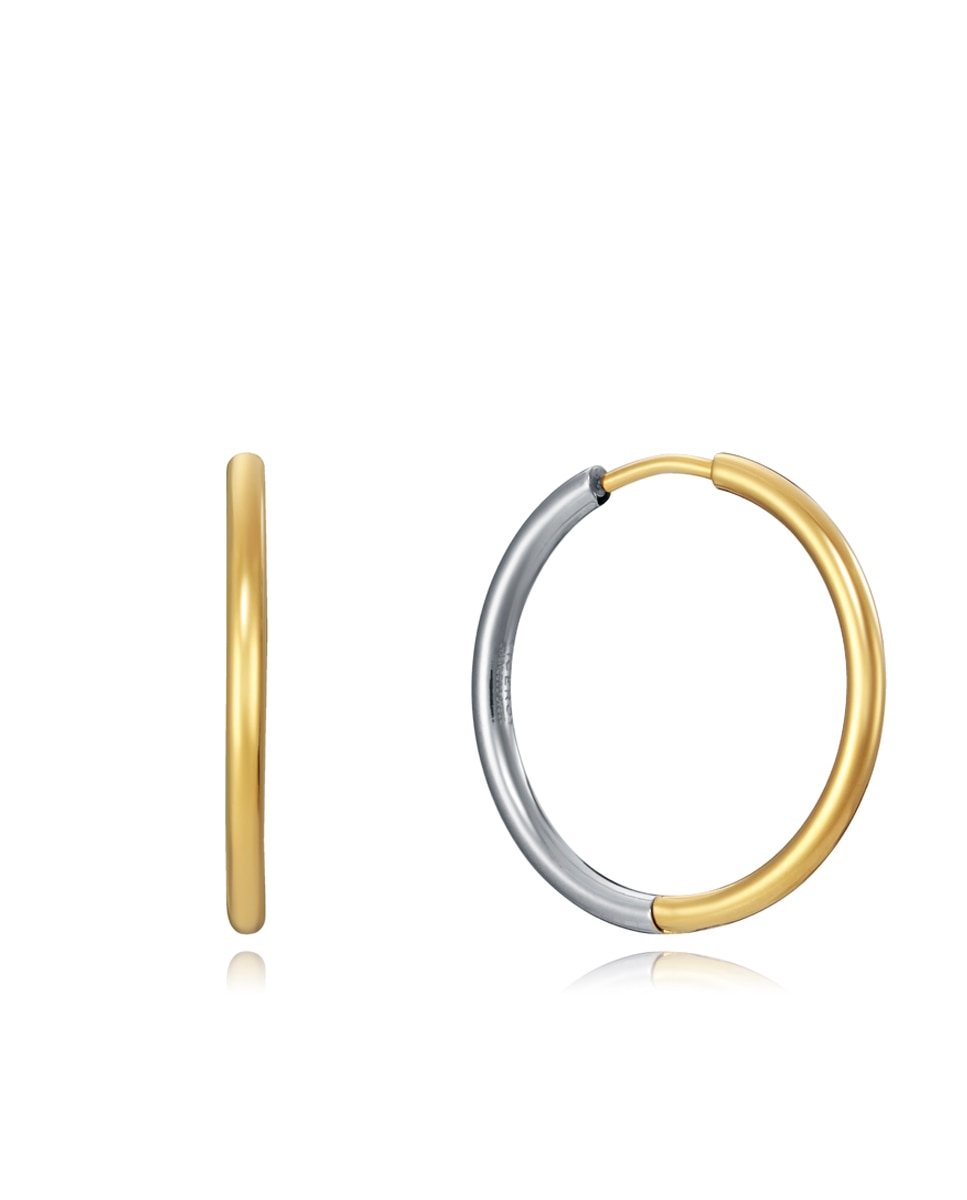 Brincos Air de Aço Bicolor em Cor Aço e Ip Dourado em Forma de Argola Dourado-1