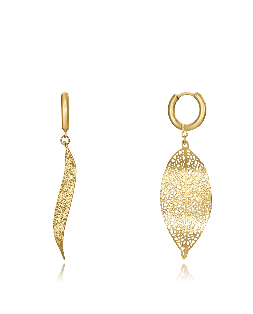 Brincos Chic de Aço em Ip Dourado em Forma de Folha Dourado-1