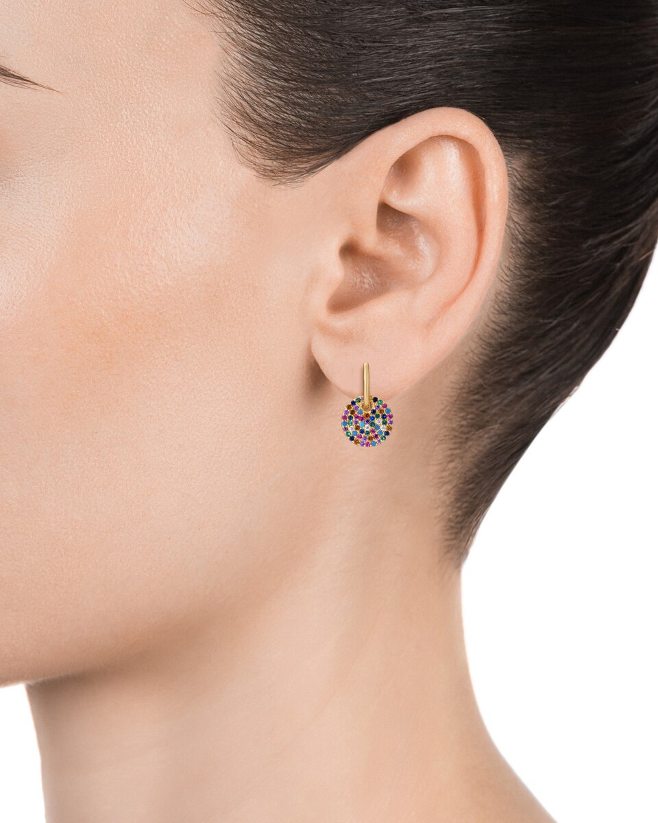 Brincos Elegant de Prata de Lei com Banho de Ouro e Zircónias de Cores Multicolor-2