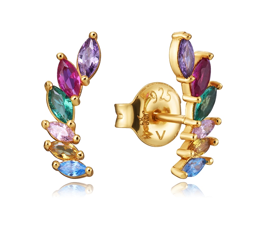 Brincos Trend de Prata com Zircônias de Cores Multicolor-1