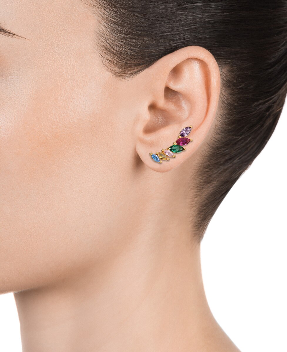 Brincos Trend de Prata com Zircônias de Cores Multicolor-2