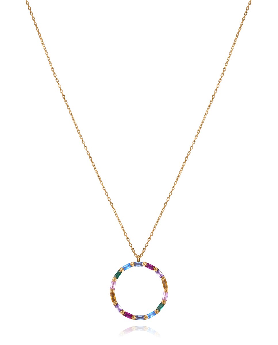 Colar Elegant de Prata de Lei com Banho de Ouro e Zirconitas de Cores Multicolor-1