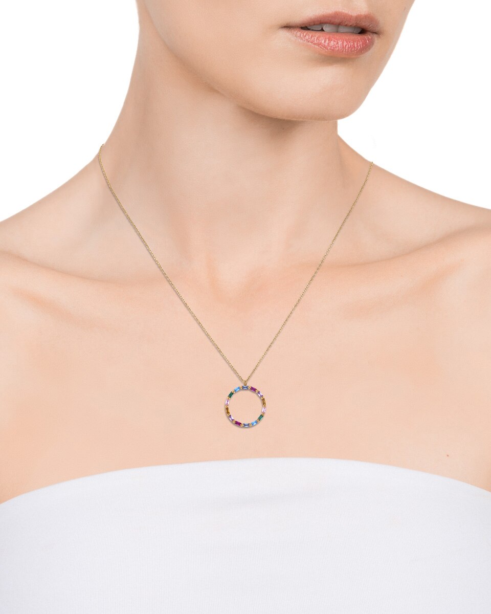 Colar Elegant de Prata de Lei com Banho de Ouro e Zirconitas de Cores Multicolor-2