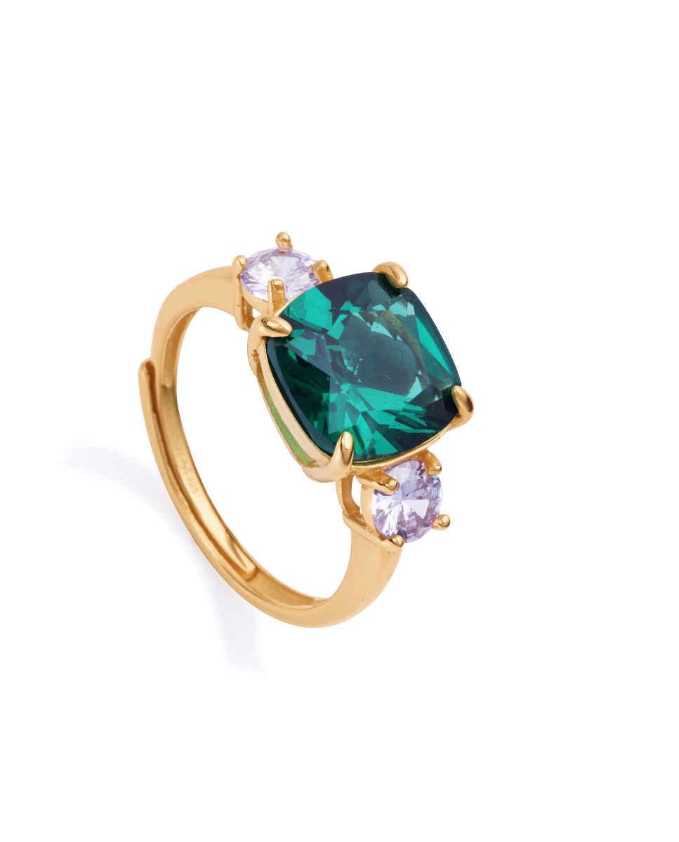 Anel Elegant de Prata de Lei com Banho de Ouro com Cristais em Verde e Lavanda Verde roxo-1