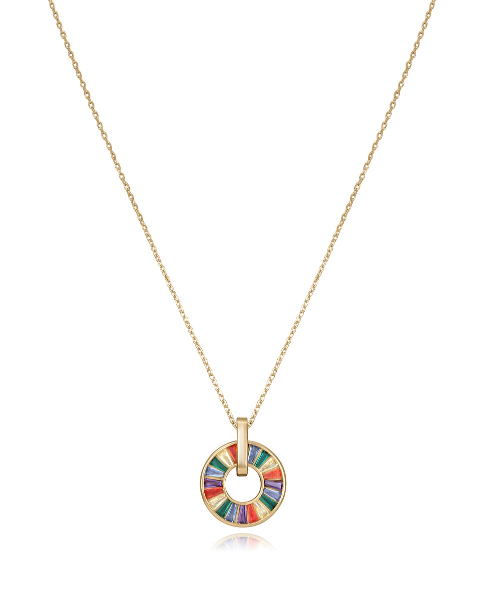 Colar Elegant de Prata com Banho de Ouro e Zirconitas Coloridas Multicolor-1