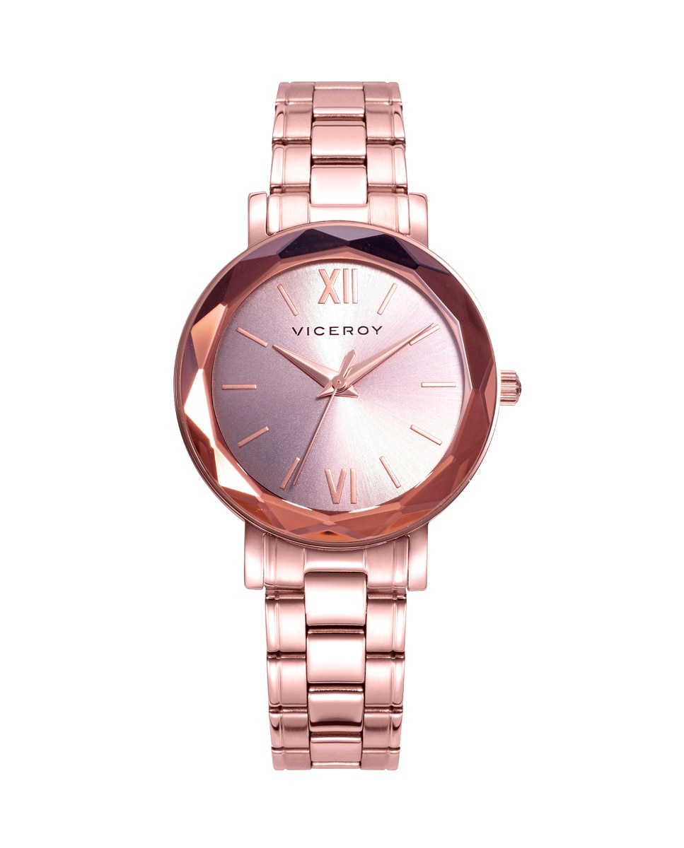 Relógio Analógico Chic com Caixa e Bracelete de Aço Ip Rosa Dourado-1