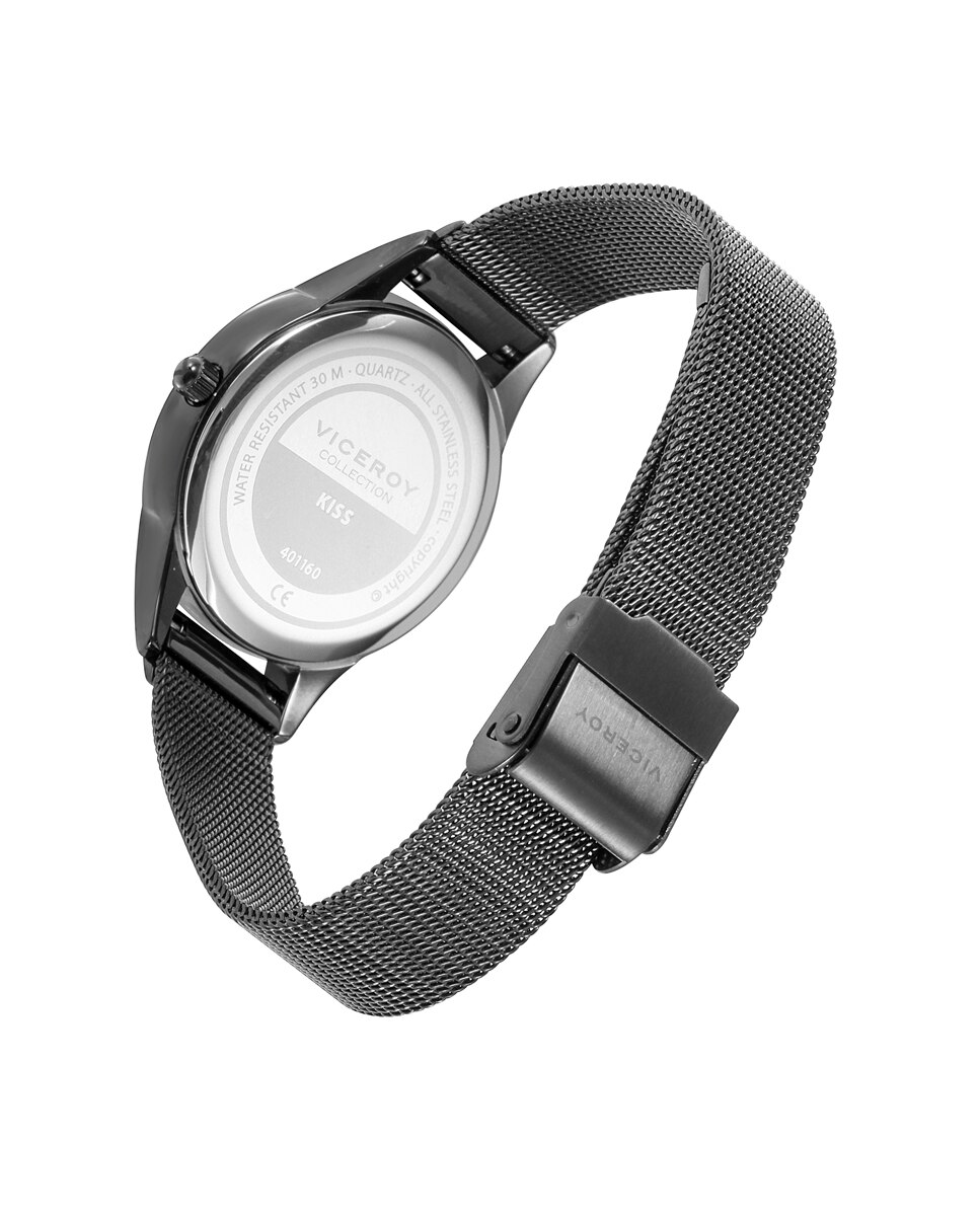 Relógio Analógico Kiss com Caixa e Bracelete de Aço Ip em Preto Cinzento-2