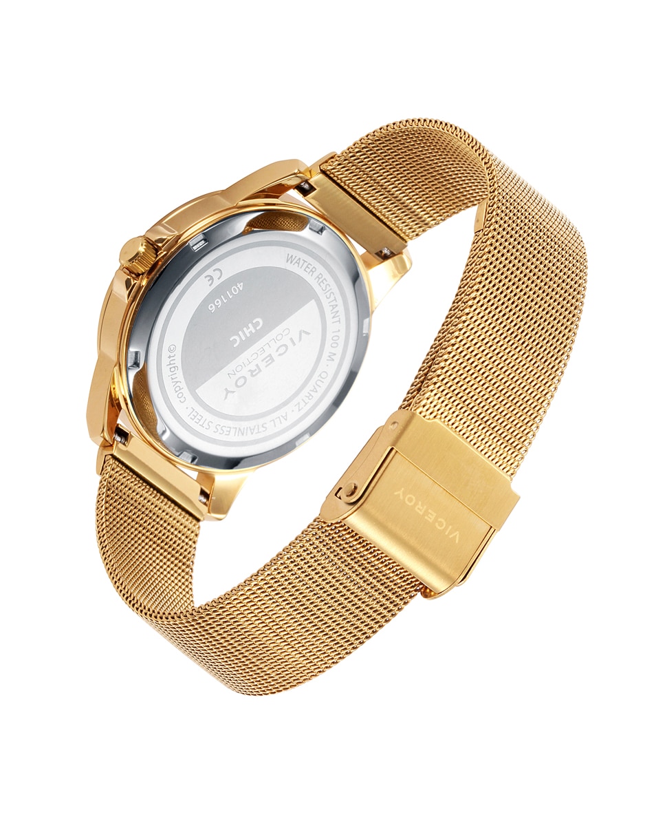 Relógio Analógico Chic com Caixa e Bracelete de Aço em Dourado Dourado-2
