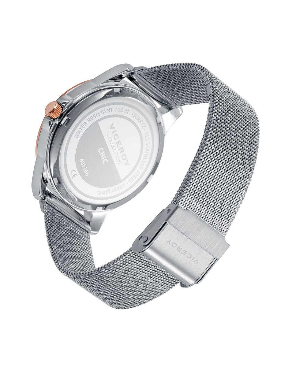 Relógio Analógico Chic com Caixa e Bracelete de Aço Prata-2