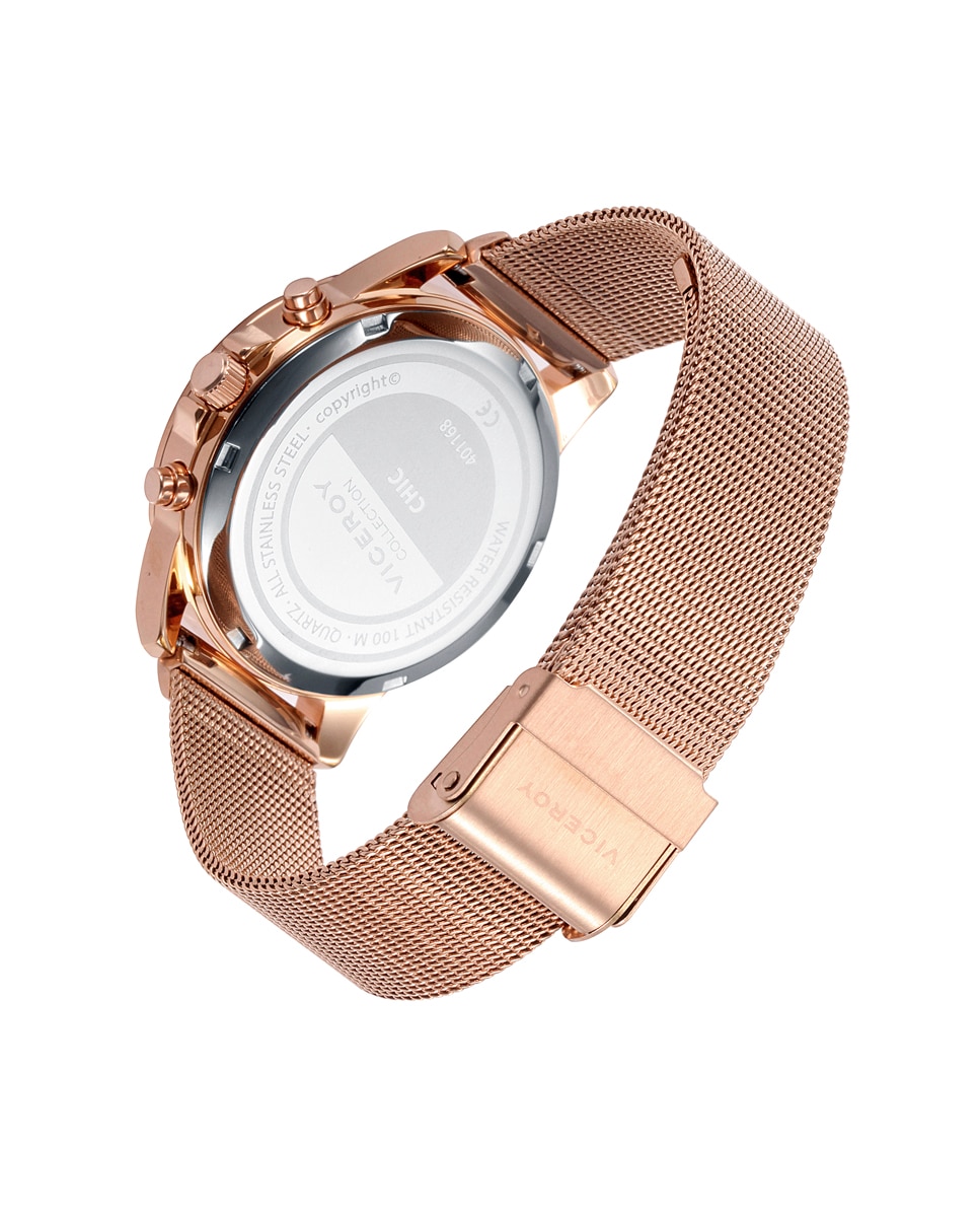 Relógio Analógico Chic com Caixa e Bracelete de Aço em Ip Rosa Prata / Rosa-2