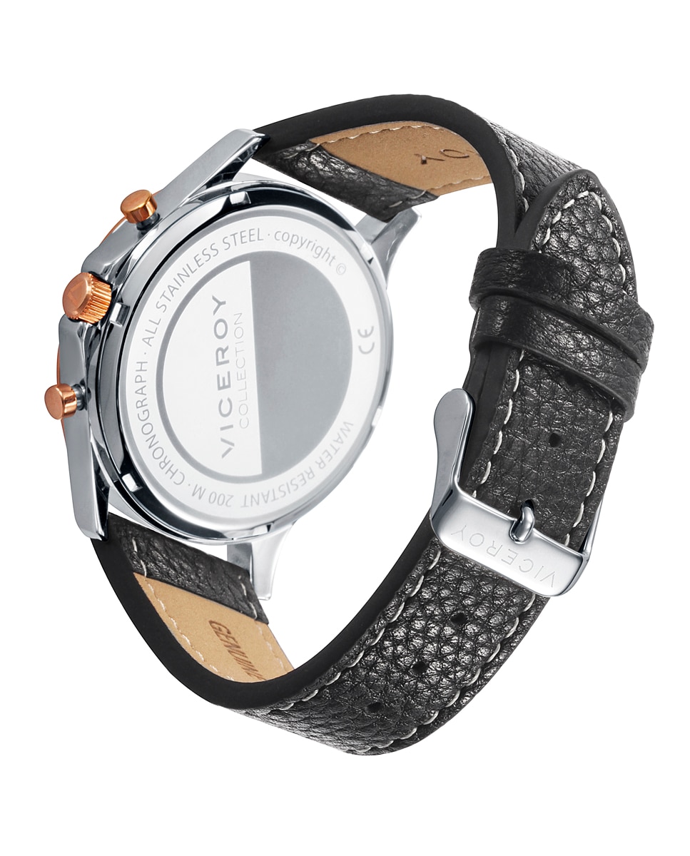 Relógio Analógico Dress com Caixa de Aço Bicolor e Bracelete de Pele em Preto Preto-2