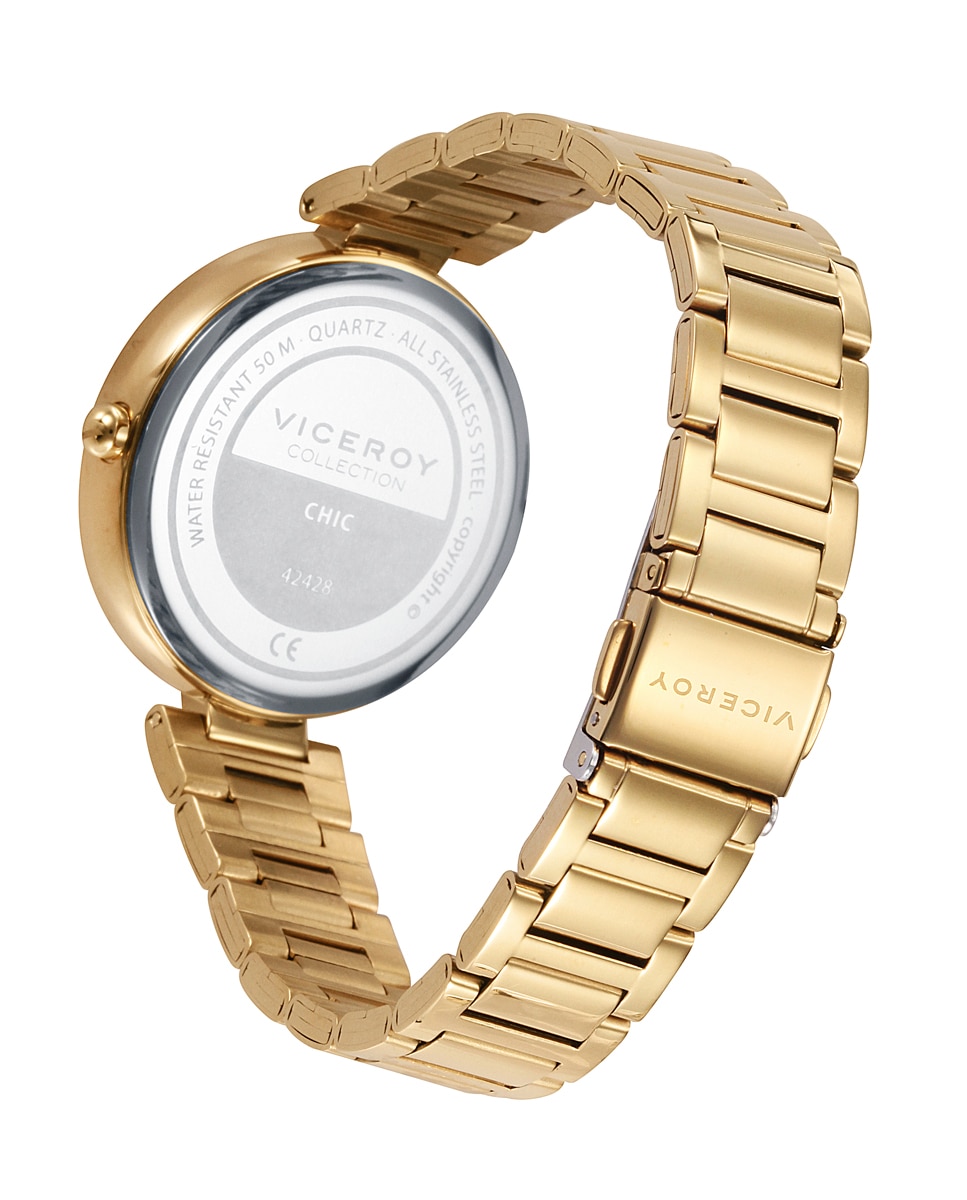 Relógio Analógico Chic com Caixa e Bracelete de Aço em Dourado Dourado-2
