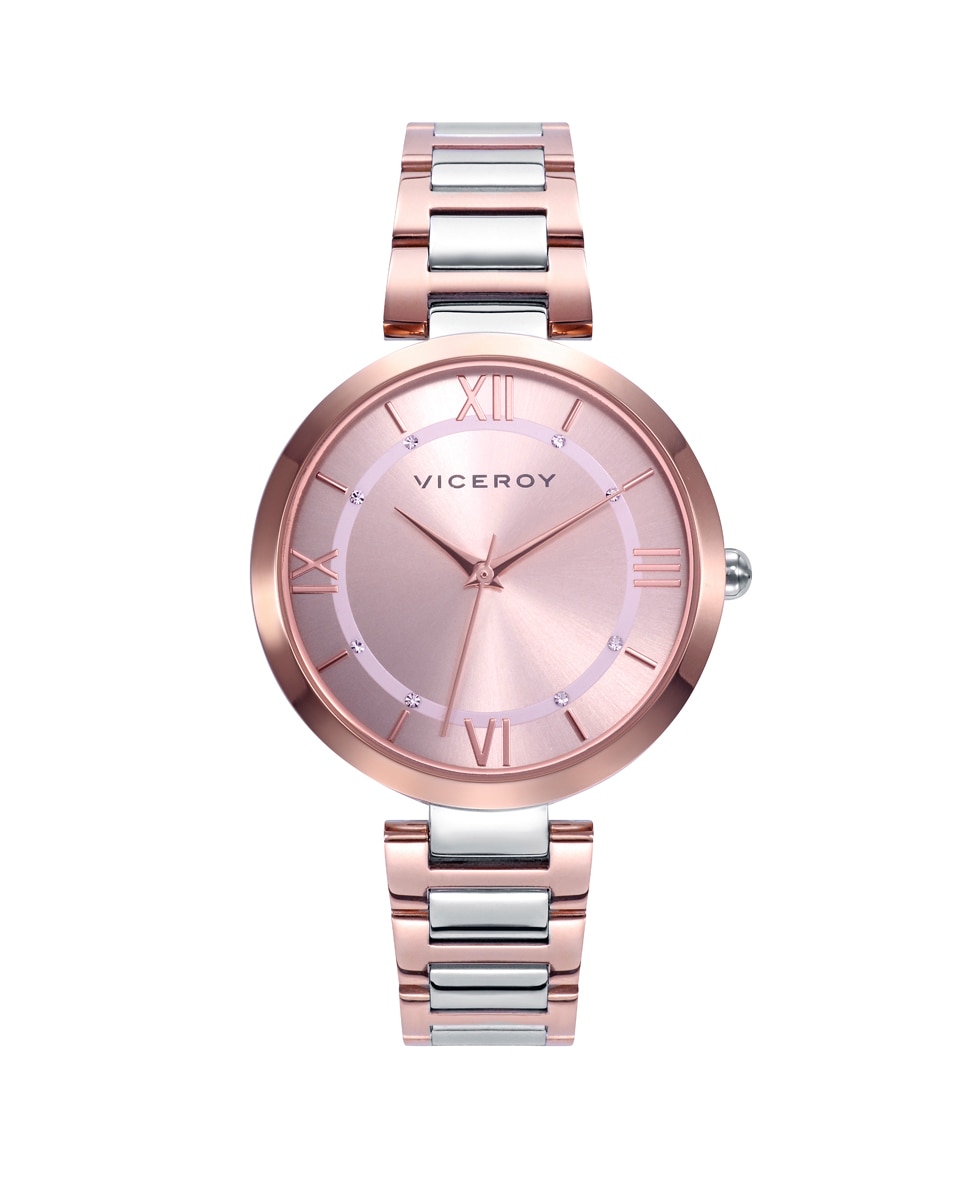 Relógio Analógico Chic com Caixa e Bracelete de Aço Bicolor Rosa-1