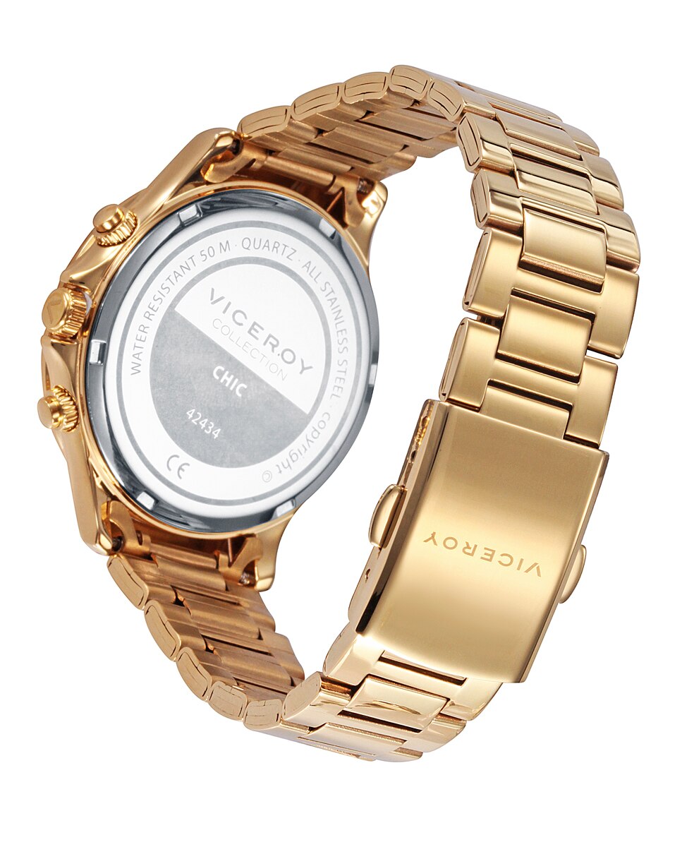Relógio Analógico Chic com Caixa e Bracelete de Aço em Ip Dourado Dourado-2