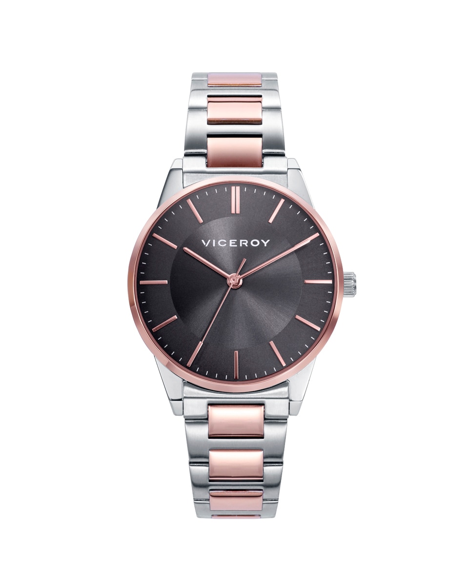 Relógio Analógico Dress com Caixa e Bracelete de Aço Bicolor Prata / Rosa-1