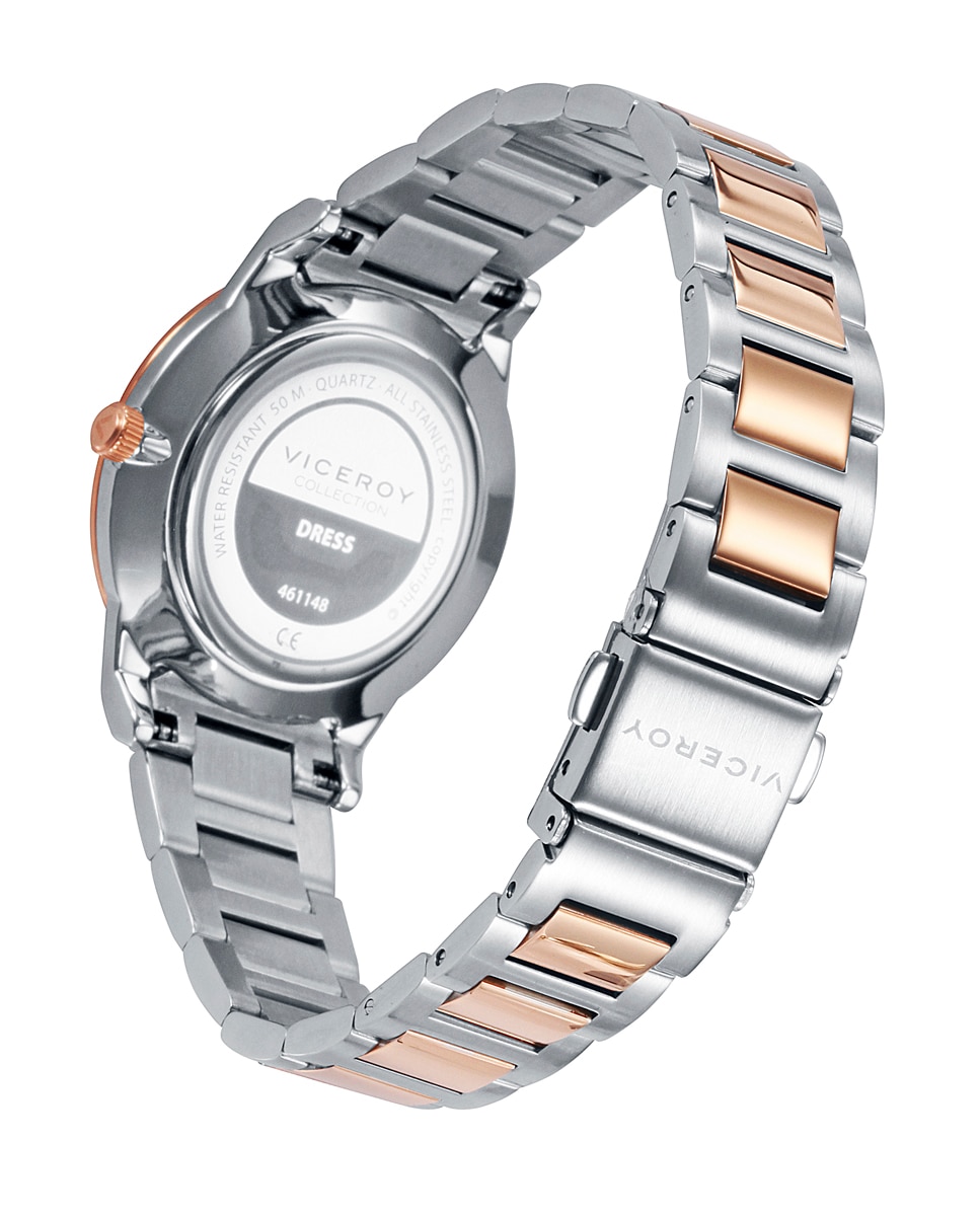 Relógio Analógico Dress com Caixa e Bracelete de Aço Bicolor Prata / Rosa-2