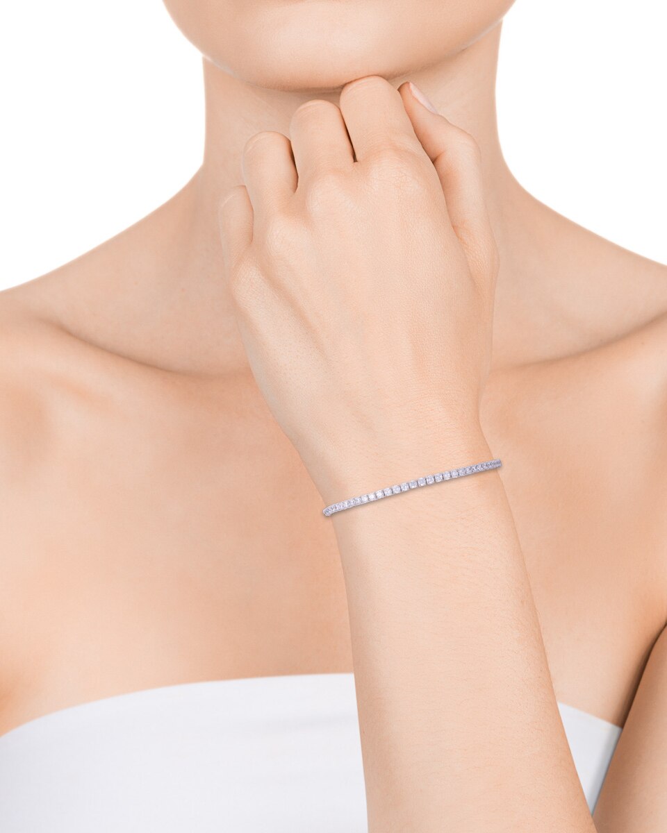Pulseira Tennis Elegant de Prata Lei Estilo Ténis com Zirconitas Brancas Branco-2