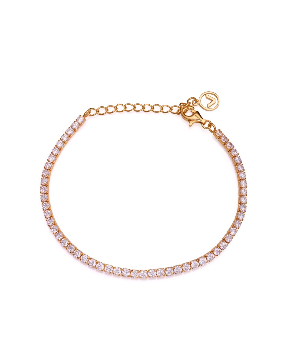 Pulseira Tennis Elegant de Prata de Lei com Banho de Ouro Estilo Ténis com Zirconitas Brancas Dourado-1