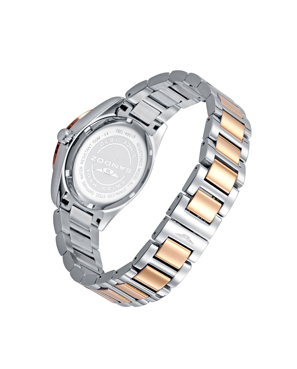 Relógio Sandoz com Caixa e Bracelete Brilhante Mate com Bisel Ip Rosa Multicolor-2