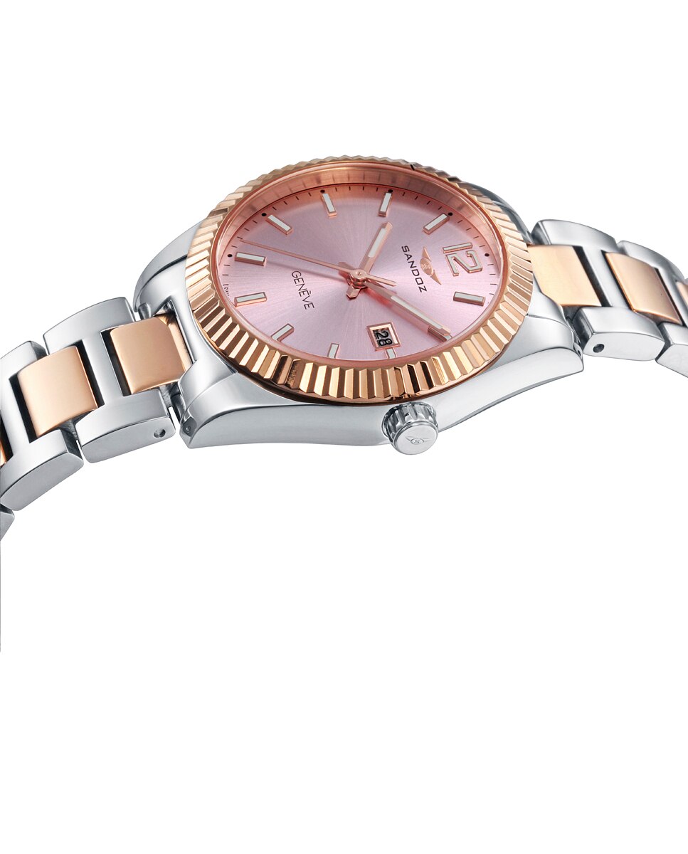 Relógio Sandoz com Caixa e Bracelete Brilhante Mate com Bisel Ip Rosa Multicolor-3