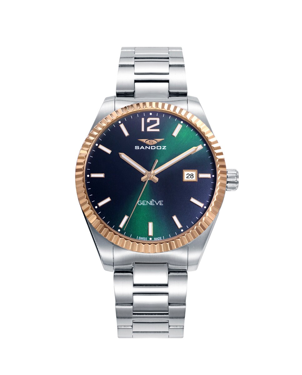 Relógio com Caixa e Bracelete de Aço, Bisel em Ip Dourado Prateado-1