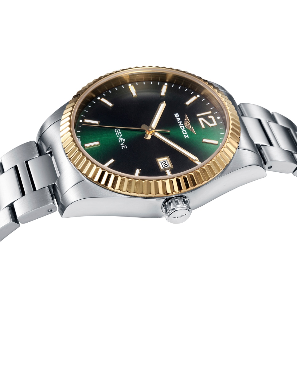 Relógio com Caixa e Bracelete de Aço, Bisel em Ip Dourado Prateado-3