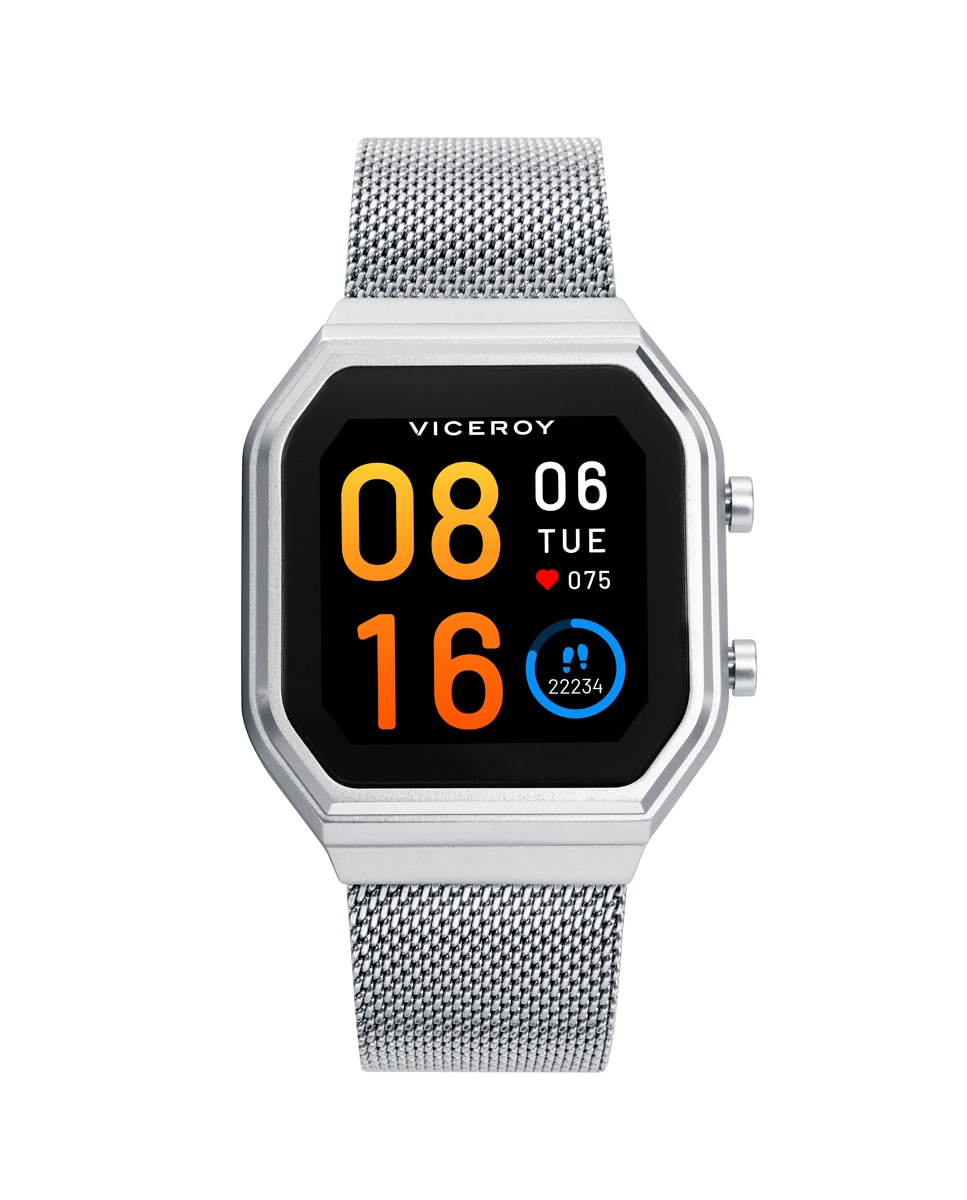 Smartwatch de Alumínio com Malha Milanesa em Aço Prata mate-1