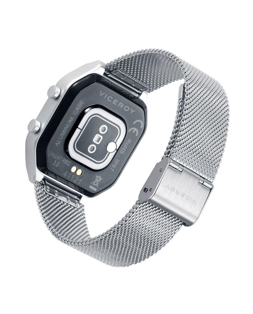 Smartwatch de Alumínio com Malha Milanesa em Aço Prata mate-2