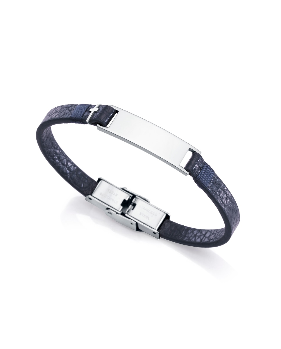 Imagem 0 de Pulseira Next de Aço e Couro em Azul
