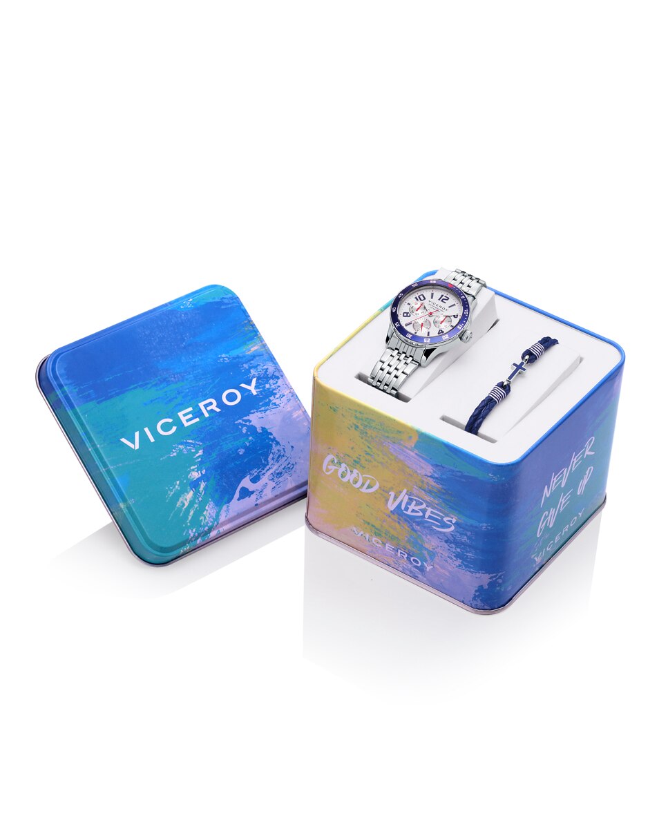 Relógio Infantil Next de Bracelete de Aço e Pulseira de Couro Azul Azul / Branco-3