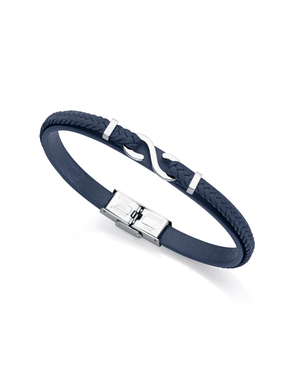 Pulseira Magnum de Aço e Pele Azul Azul-1
