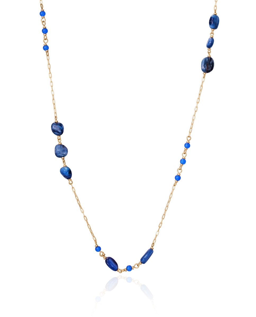 Colar Chic de Aço Ip Dourado com Pedras Naturais e Sintéticas Azul-1