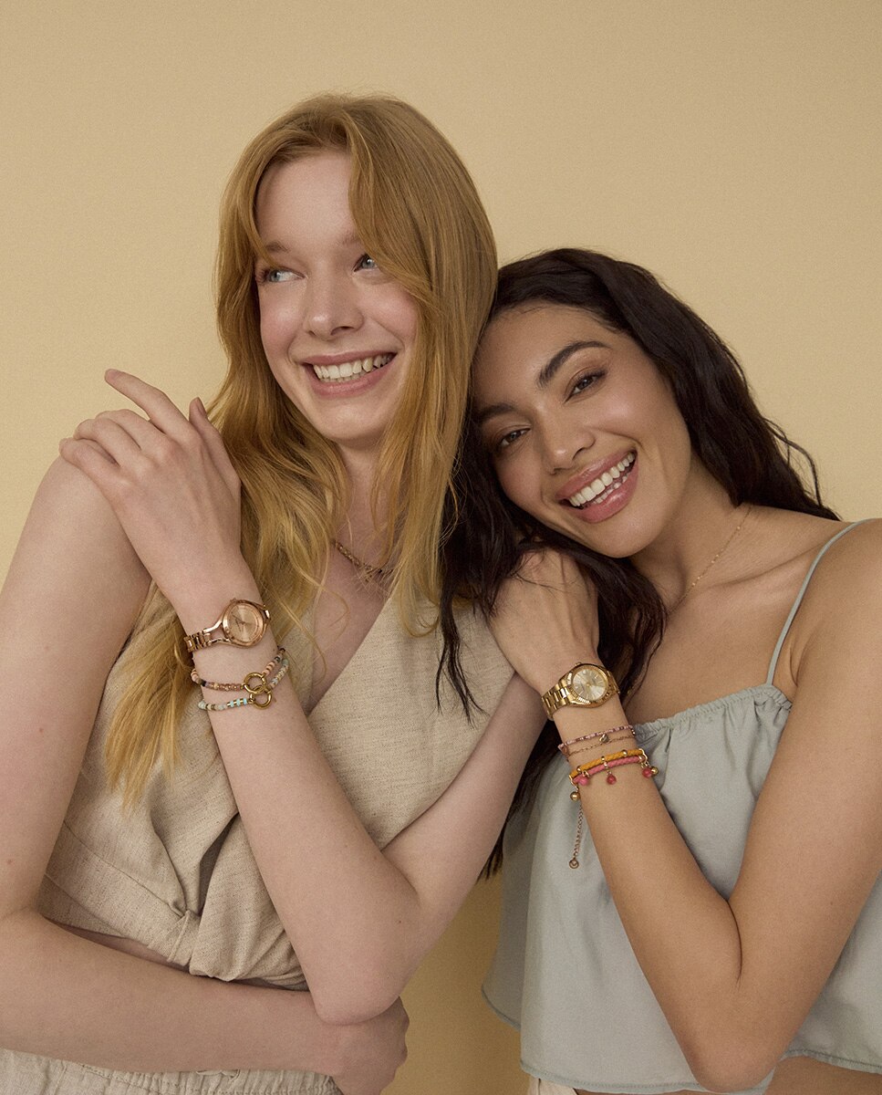 Pulseira Chic de Aço Ip Dourado e Pele Entrançada com Pendentes e Pedras Multicolor-4
