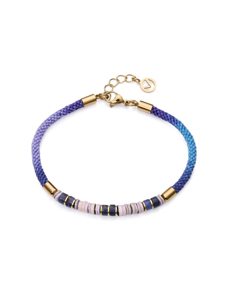 Pulseira Kiss de Aço Ip Dourado e Cordão Multicolor com Pedras Naturais Multicolor-1